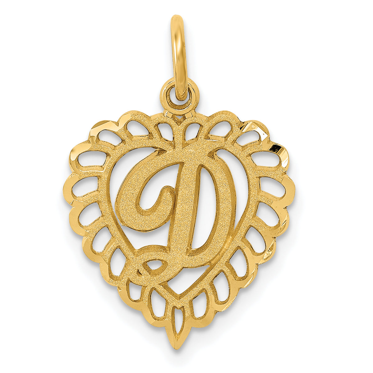 14k Heart Letter D Charm