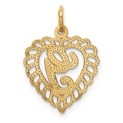 14K Gold Heart Letter G Charm with Diamond-Cut Sandblasted Finish