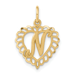 14k Heart Letter N Charm