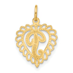 14K Gold Heart P Charm with Diamond-Cut Sandblasted Finish Elegant and Themed Design