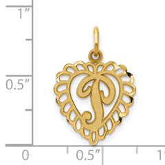 14K Gold Heart P Charm with Diamond-Cut Sandblasted Finish Elegant and Themed Design