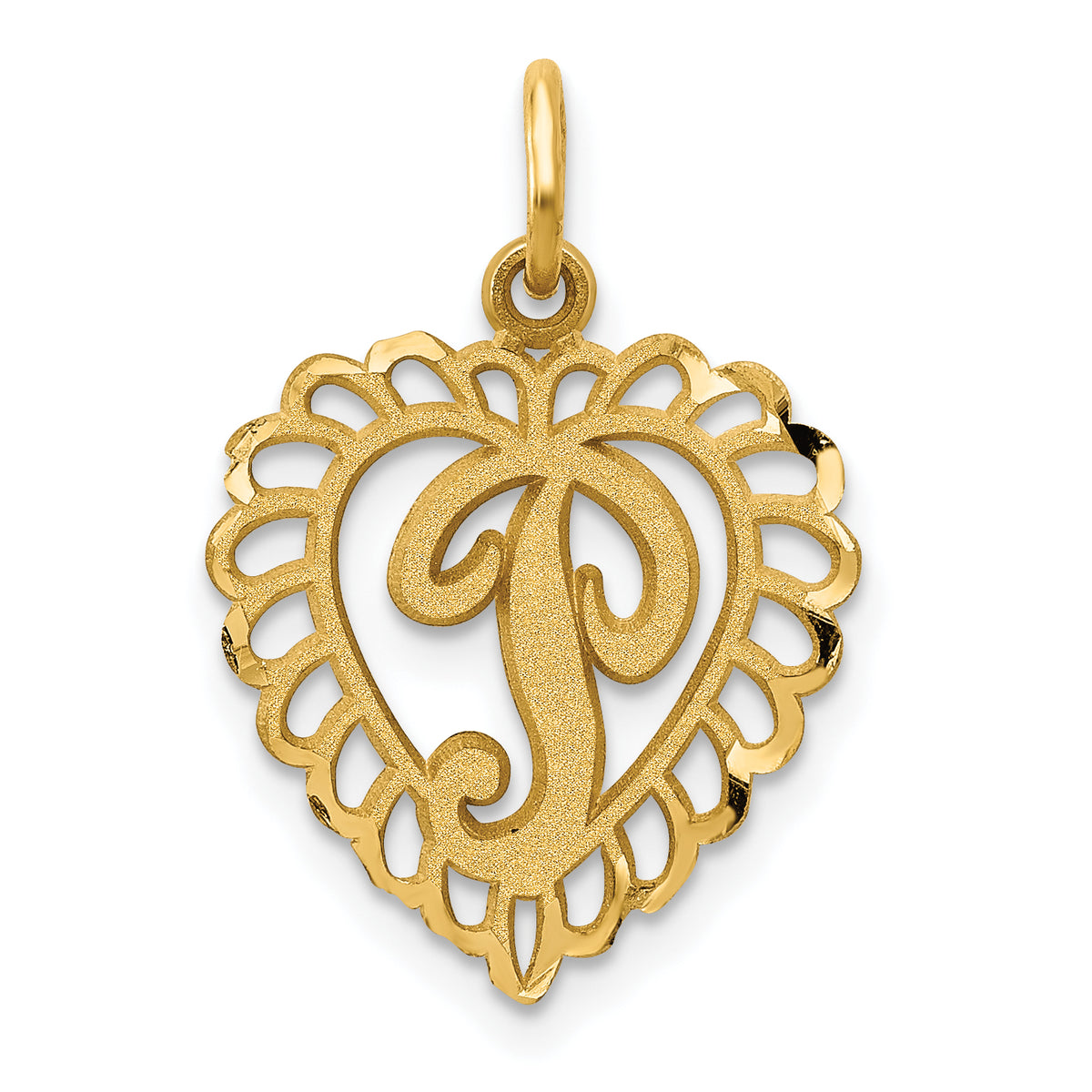 14k Heart Letter P Charm