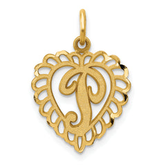 14k Heart Letter P Charm