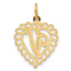 14K Gold Diamond-Cut Heart Letter V Charm with Sandblasted Finish