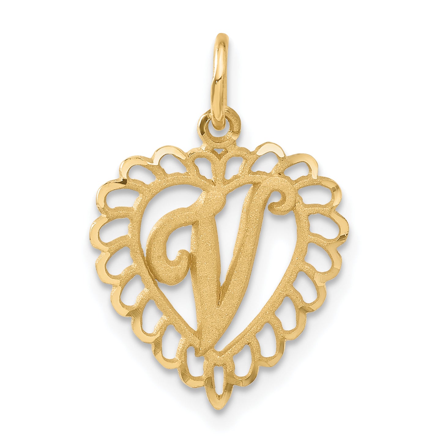 14k Heart Letter V Charm