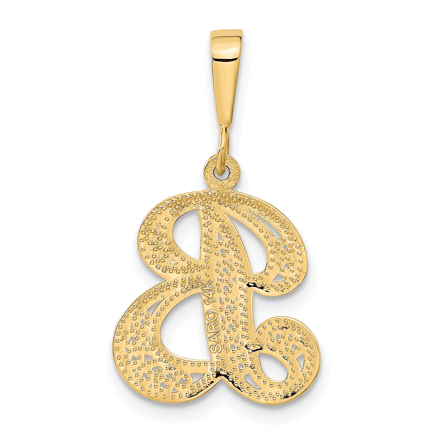 14K Yellow Gold Polished Filigree Script B Initial Pendant