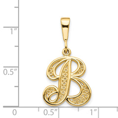 14K Yellow Gold Polished Filigree Script B Initial Pendant