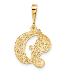 14K Yellow Gold Script Filigree Letter D Pendant – Elegant Polished Finish