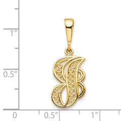 14K Yellow Gold Polished Script Filigree Letter J Pendant - Elegant and Large