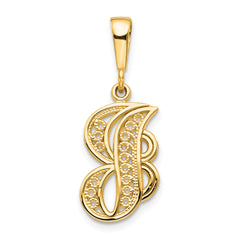 14KY Polished Script Filigree Letter J Initial Pendant