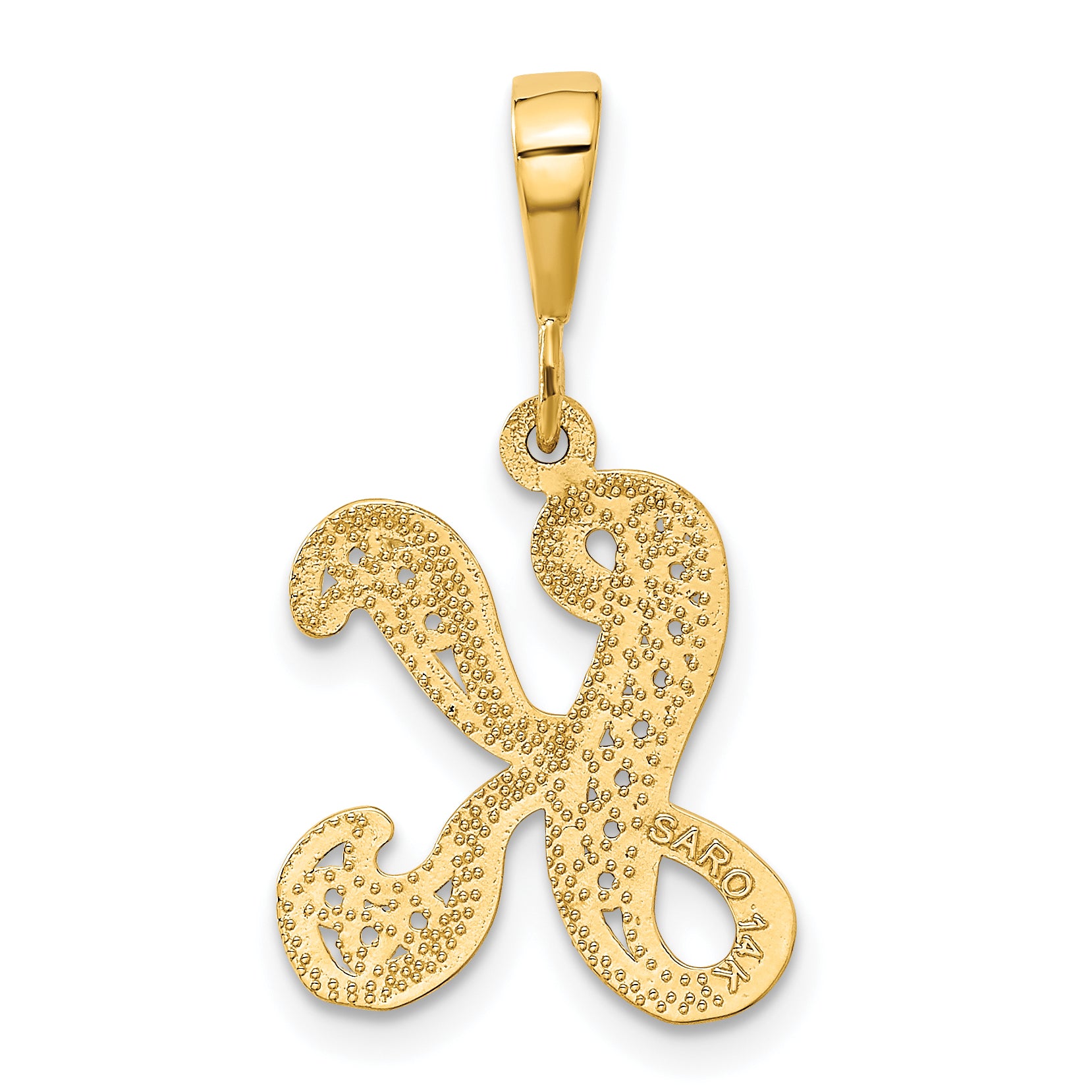 14K Yellow Gold Filigree Letter K Pendant with Polished Finish Elegance