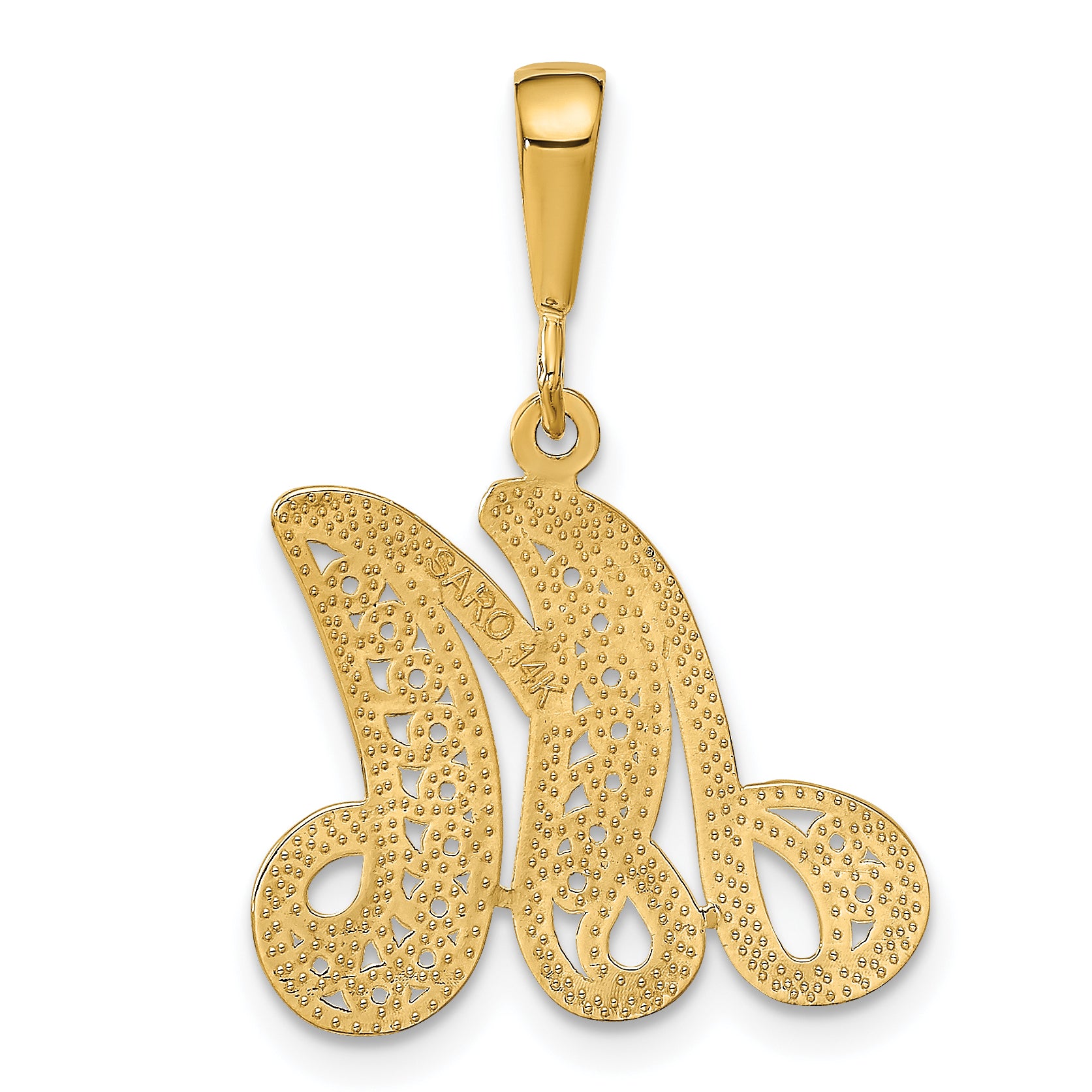 14K Yellow Gold Polished Filigree Letter M Large Initial Pendant