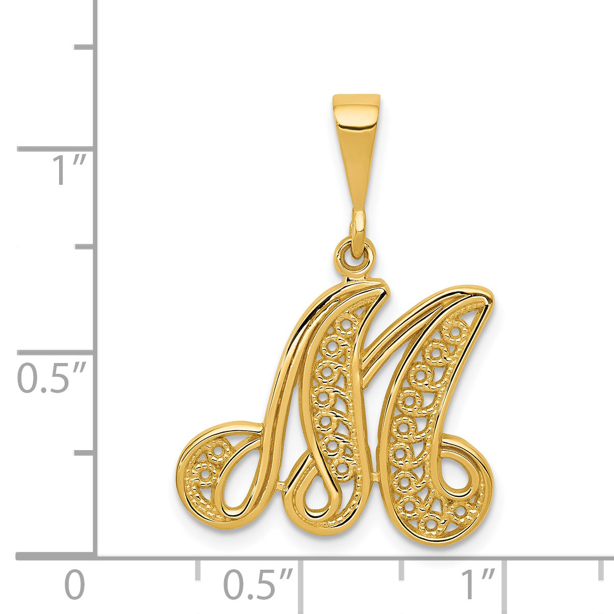 14K Yellow Gold Polished Filigree Letter M Large Initial Pendant