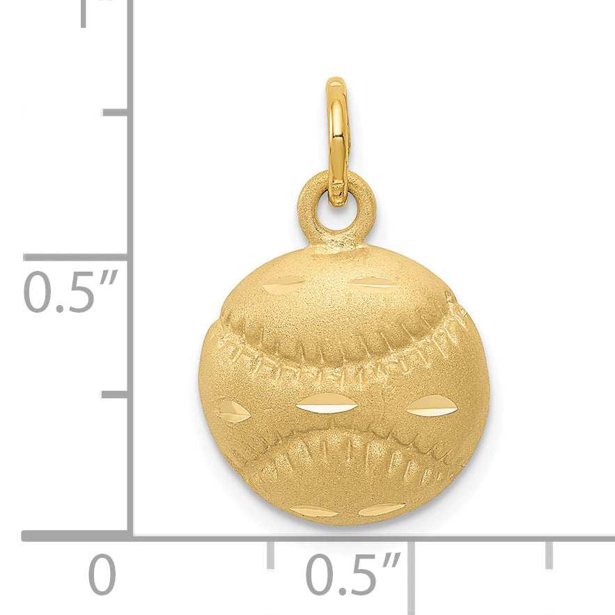 14K Gold Baseball Charm with Satin Finish for Men Brushed, Themed Design