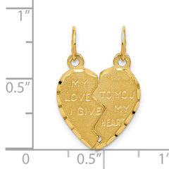 14K Gold Break Apart Heart Charm with Polished Diamond-Cut Finish  Two-Piece Romantic Style