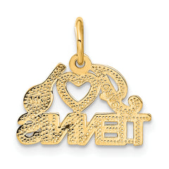 14K Gold I Heart Tennis Charm with Polished Finish and Textured Design