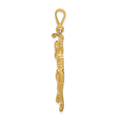 14K Gold Female Golfer Pendant with Satin Brushed Finish