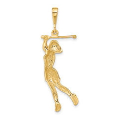 14K Gold Female Golfer Pendant with Satin Brushed Finish