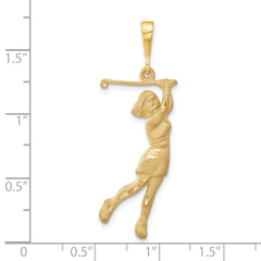 14K Gold Female Golfer Pendant with Satin Brushed Finish