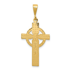 14K Gold Celtic Cross Pendant with Polished Finish and Satin Texture