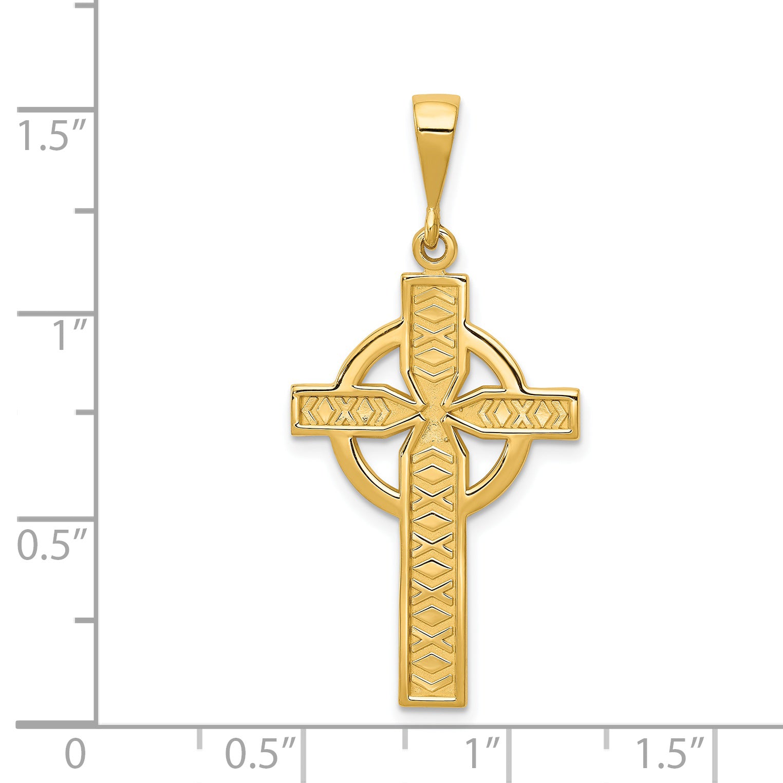 14K Gold Celtic Cross Pendant with Polished Finish and Satin Texture