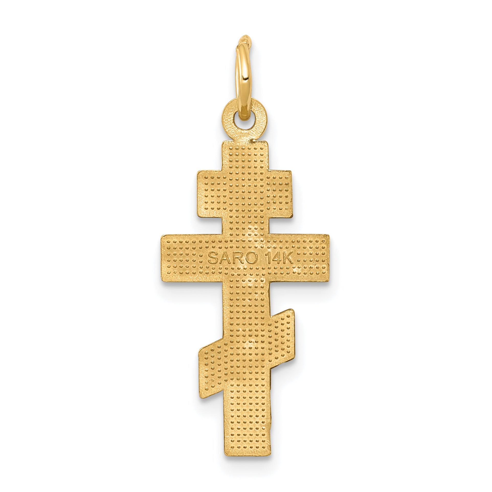 14K Gold Eastern Orthodox Cross Charm with Polished Diamond-Cut Finish