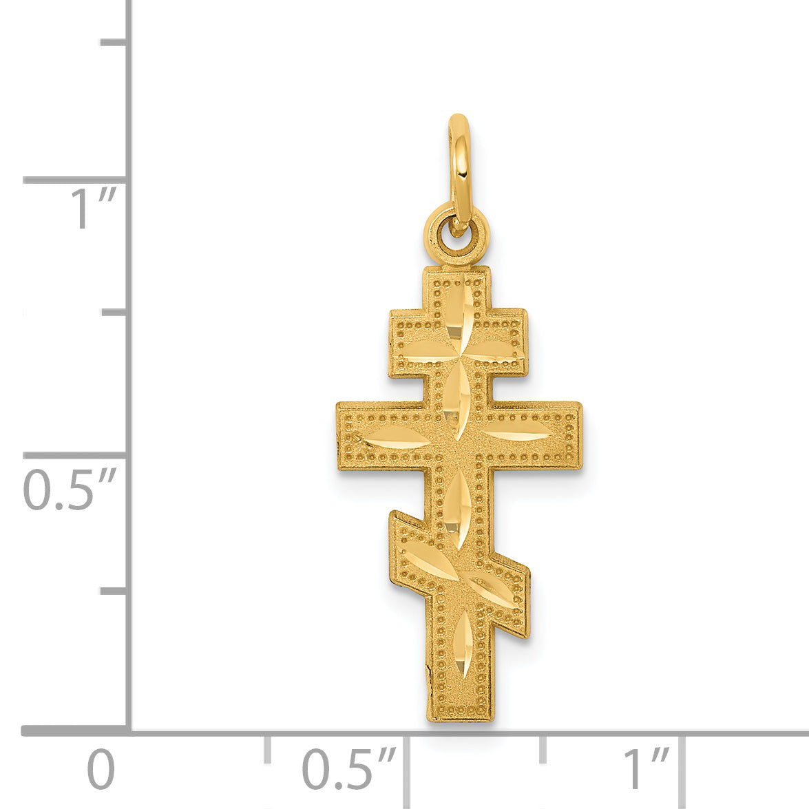 14K Gold Eastern Orthodox Cross Charm with Polished Diamond-Cut Finish