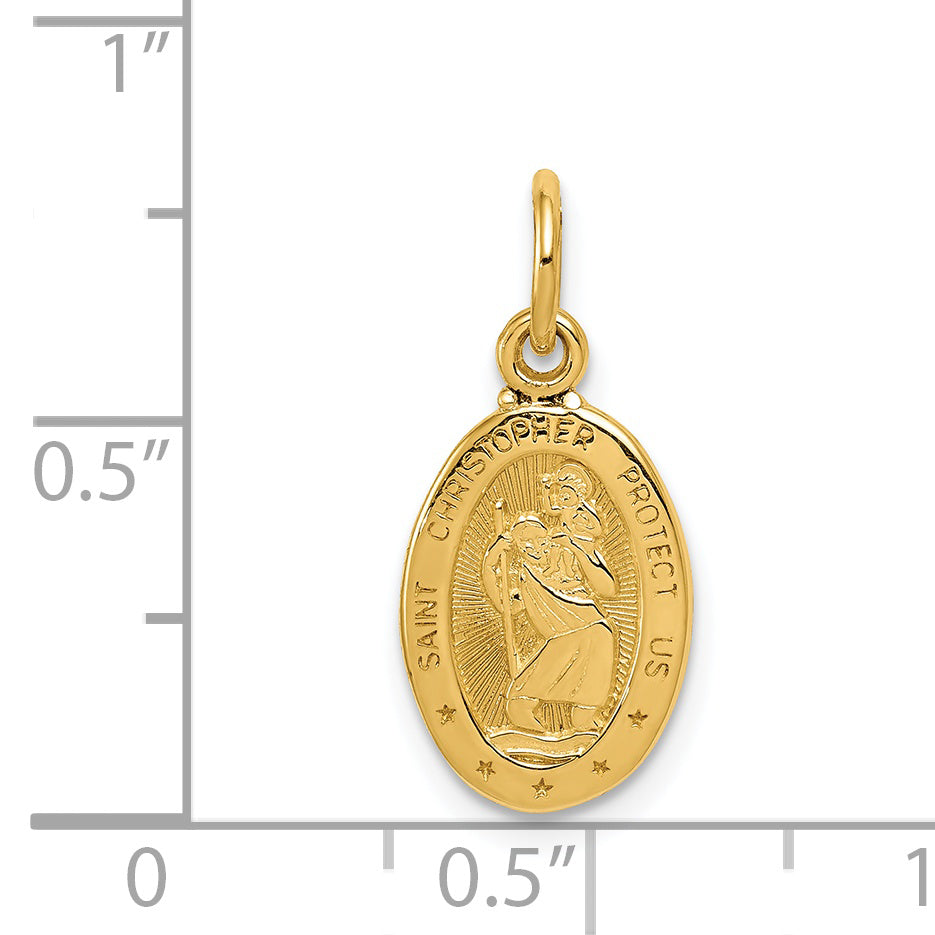 14K Gold Saint Christopher Medal Charm with Polished Finish