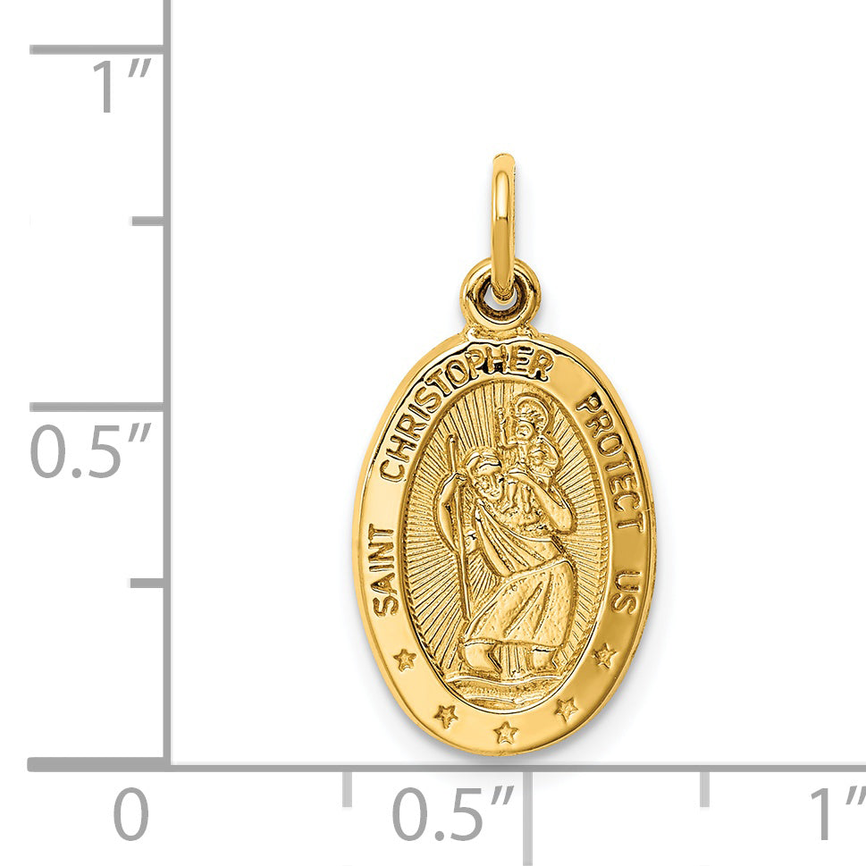 14K Gold Saint Christopher Medal Charm with Polished Finish