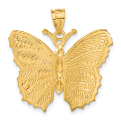 14K Gold Butterfly Charm with Polished Textured Finish  Elegant and Solid Design