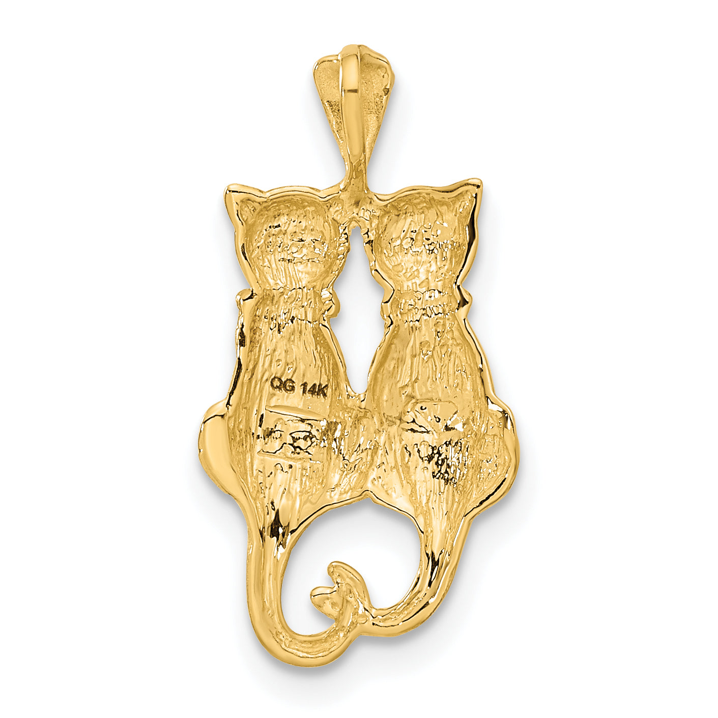 14K Gold Satin and Polished Cat Pendant Elegant Themed Charm