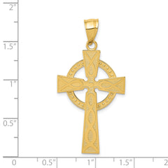 14K Gold Celtic Cross Pendant with Textured Detail – Solid Cast Design