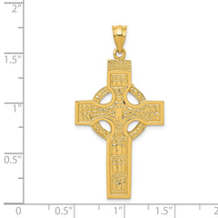 14K Gold Celtic Cross Pendant with Textured Detail - Solid, Casted Design