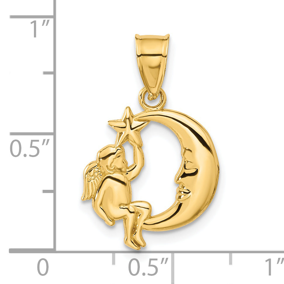 14K Angel, Moon and Star Pendant