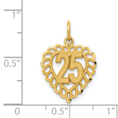 14K Gold Heart Charm with Number 25 Polished Finish Elegant Design