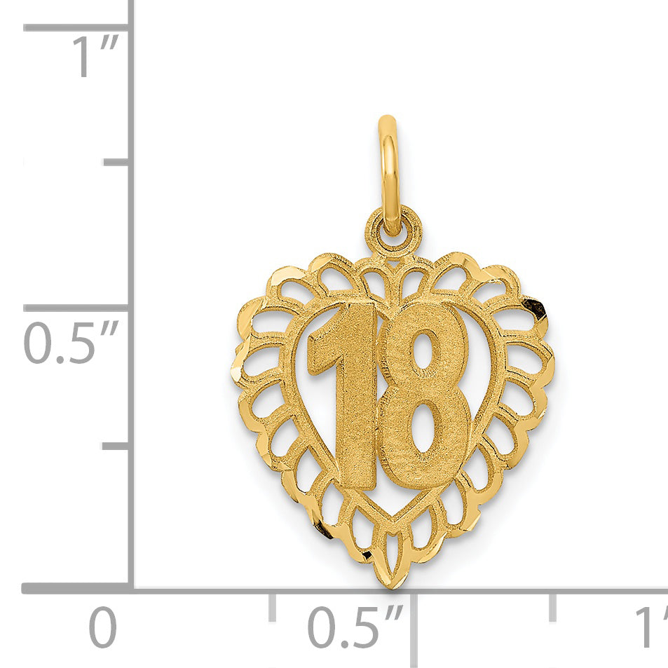 14K Gold Heart Charm with Polished & Brushed Finish, Solid, 22mm