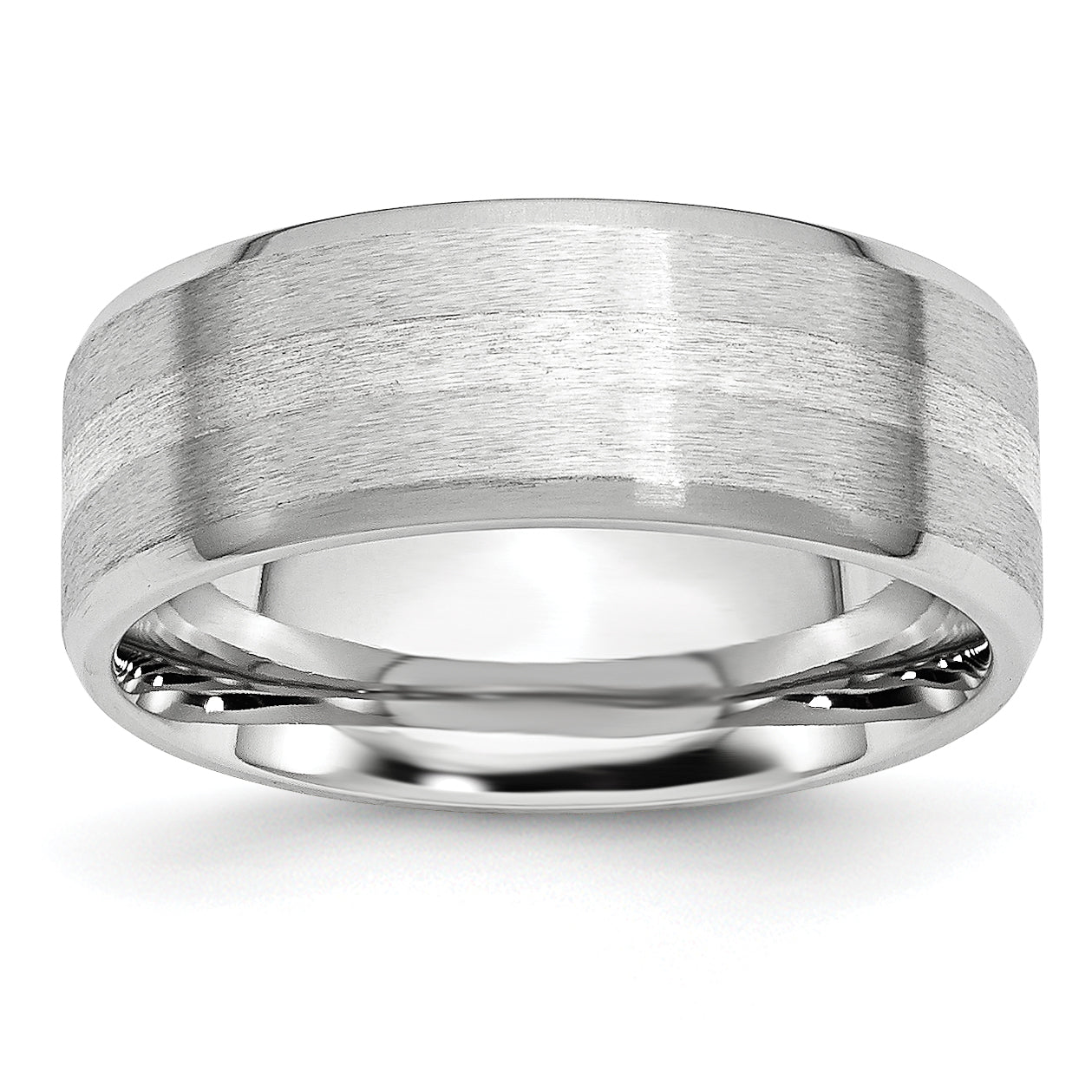 Cobalt Sterling Silver Inlay Satin and Polished Beveled Edge 8mm Band