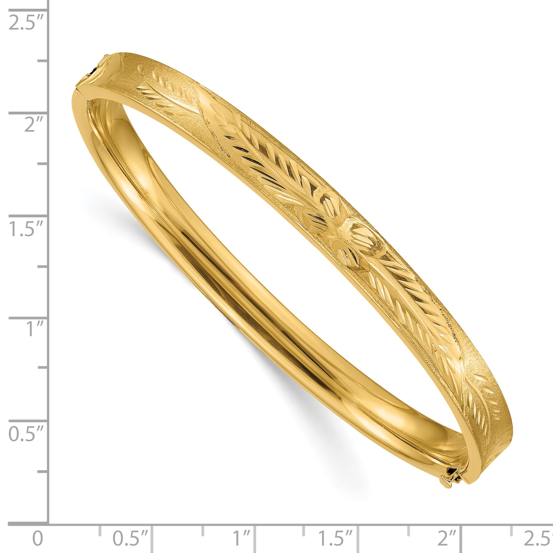 14k 4/16 Diamond-cut Concave Hinged Bangle Bracelet