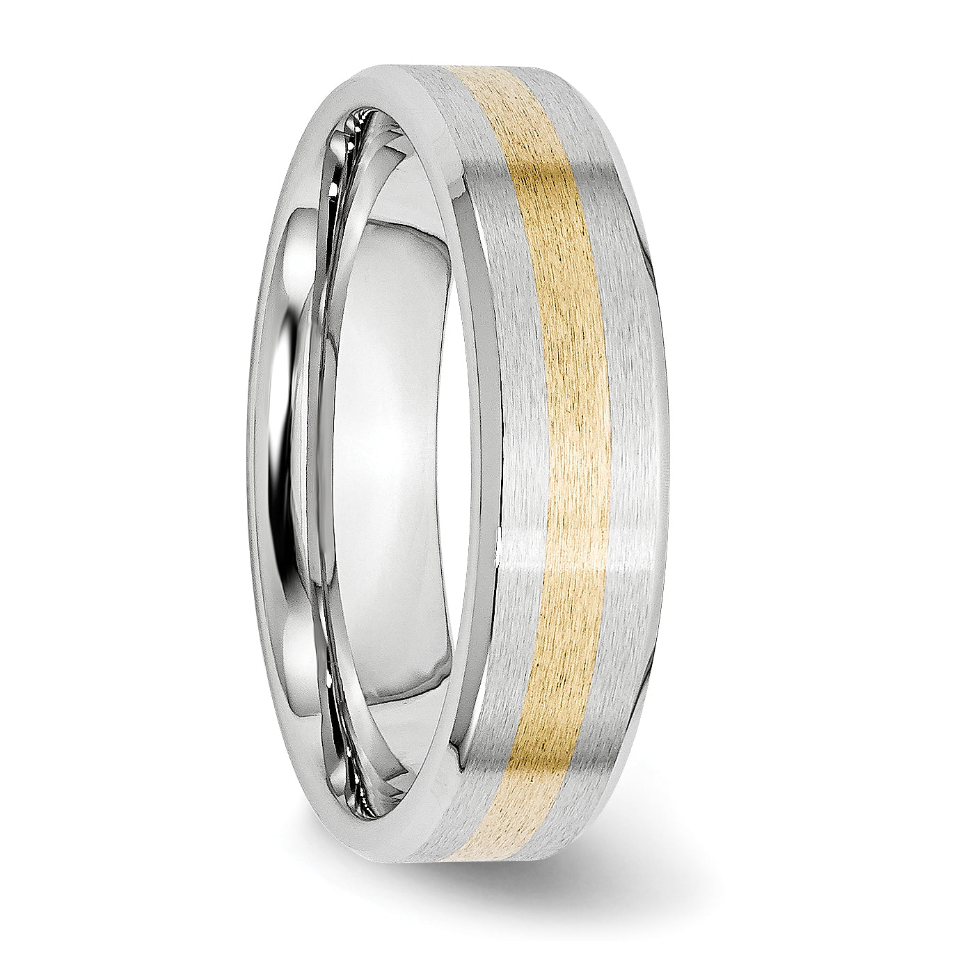 Cobalt 14k Gold Inlay Satin and Polished 6mm Band with elegant design, available at Sophia Jewelers.