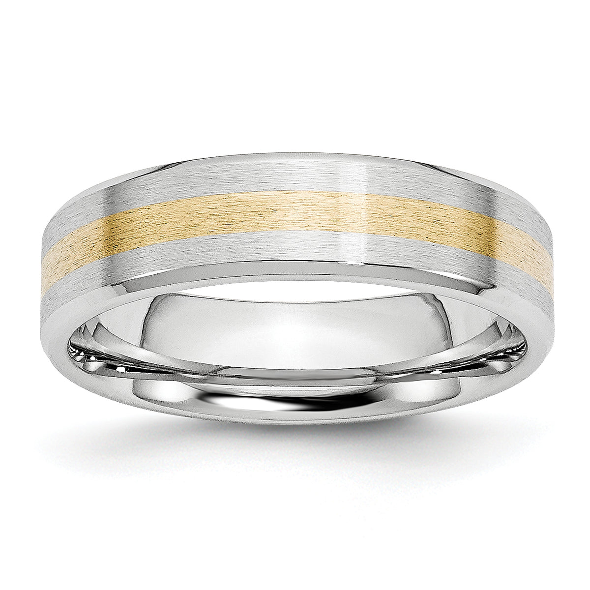 Cobalt 14k Gold Inlay Satin and Polished 6mm Band with elegant design, available at Sophia Jewelers.