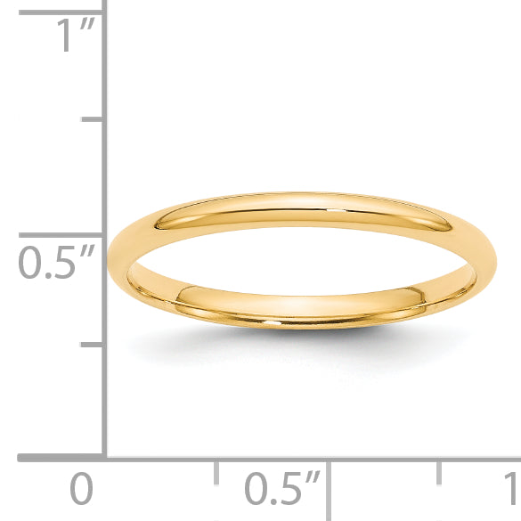 14k Yellow Gold 2mm Lightweight Comfort Fit Wedding Band Size 4