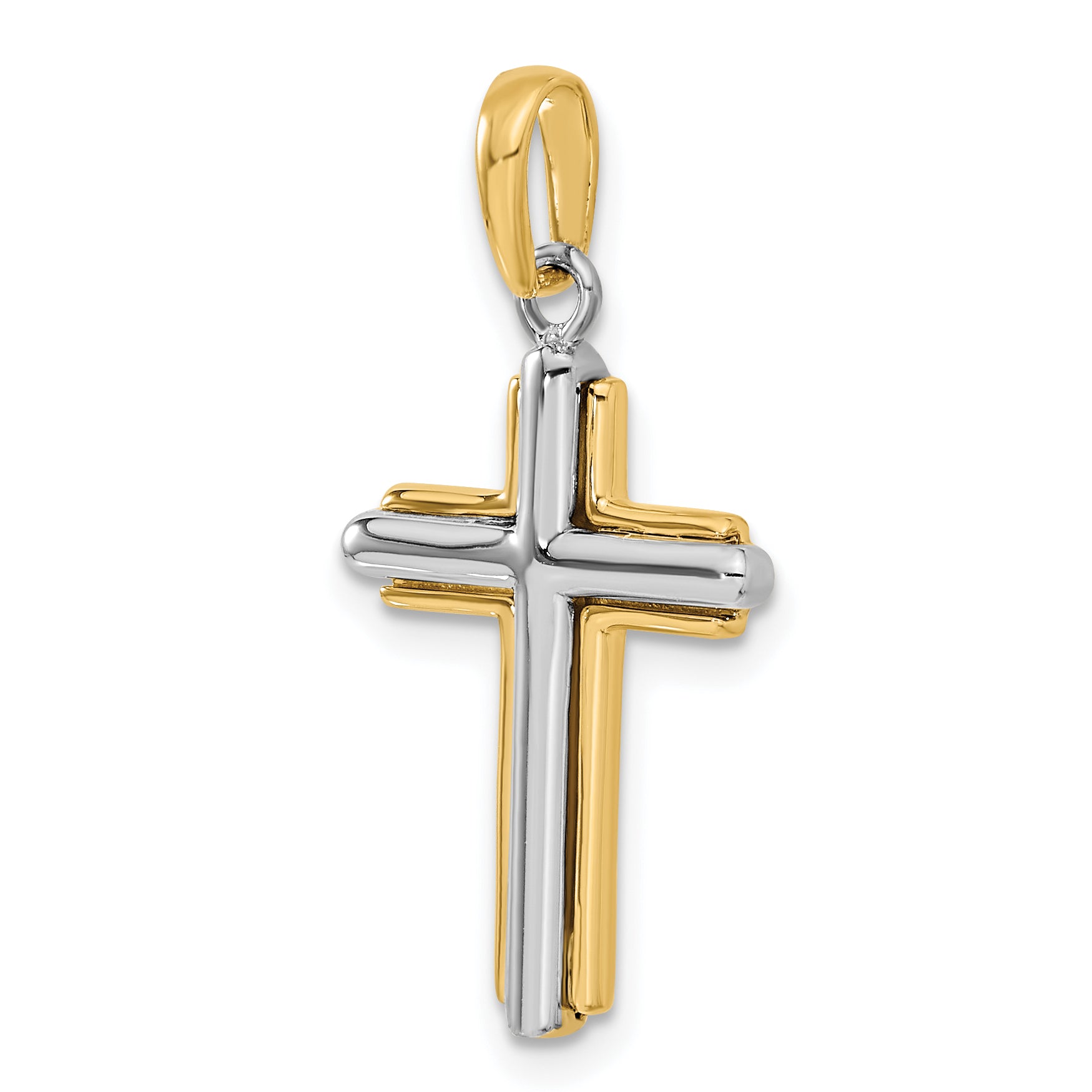 14K Two-Tone Gold Cross Pendant with Polished Finish