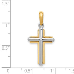 14K Two-Tone Gold Cross Pendant with Polished Finish