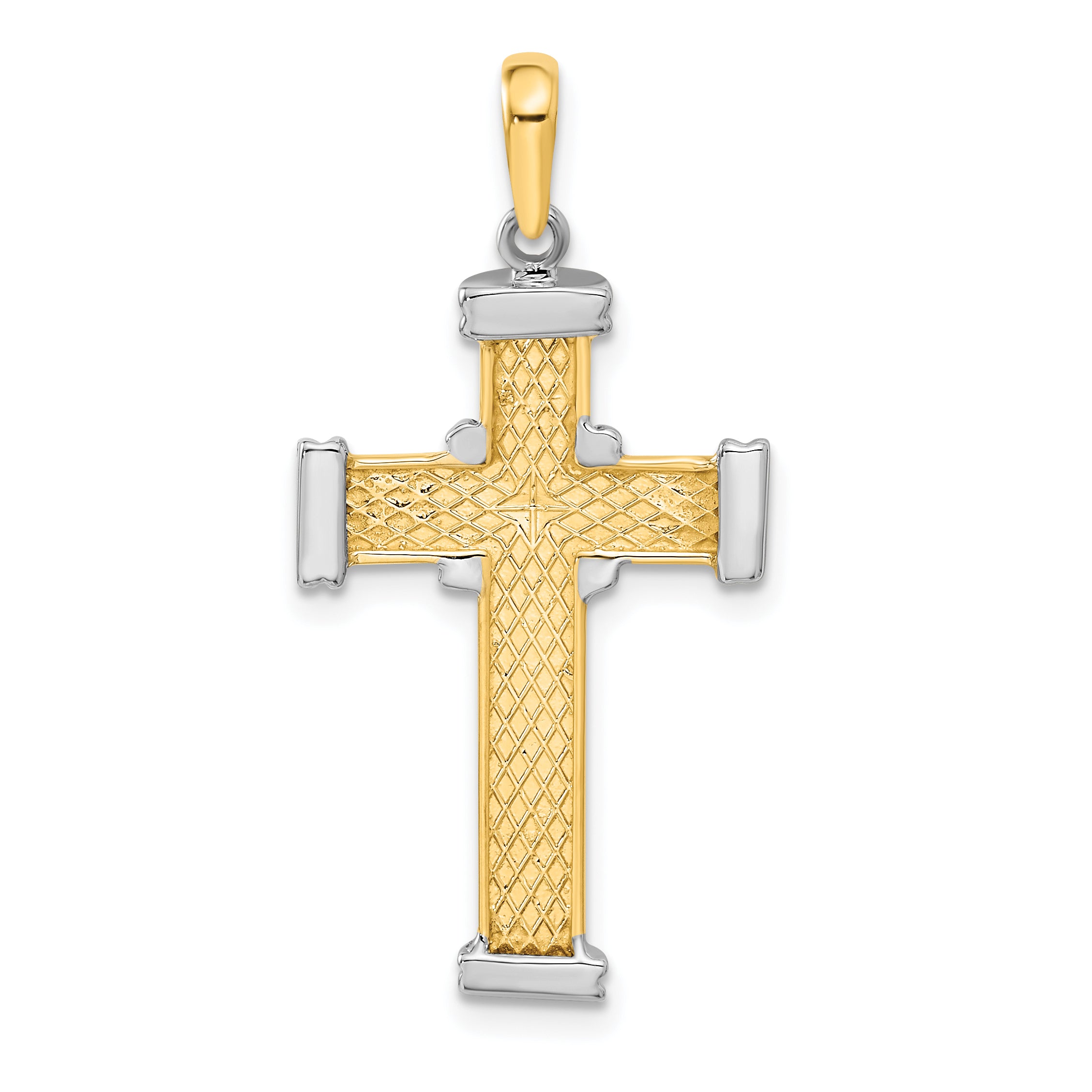 14K Two-Tone Gold Latin Cross Pendant with Polished Finish