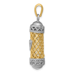 14K Two-Tone Gold 3D Mezuzah Pendant with Polished Shin Charm