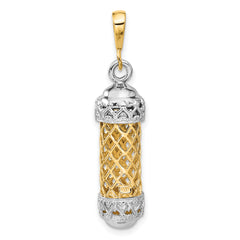 14K Two-Tone Gold 3D Mezuzah Pendant with Polished Shin Charm