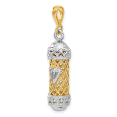 14K Two-Tone Gold 3D Mezuzah Pendant with Polished Shin Charm