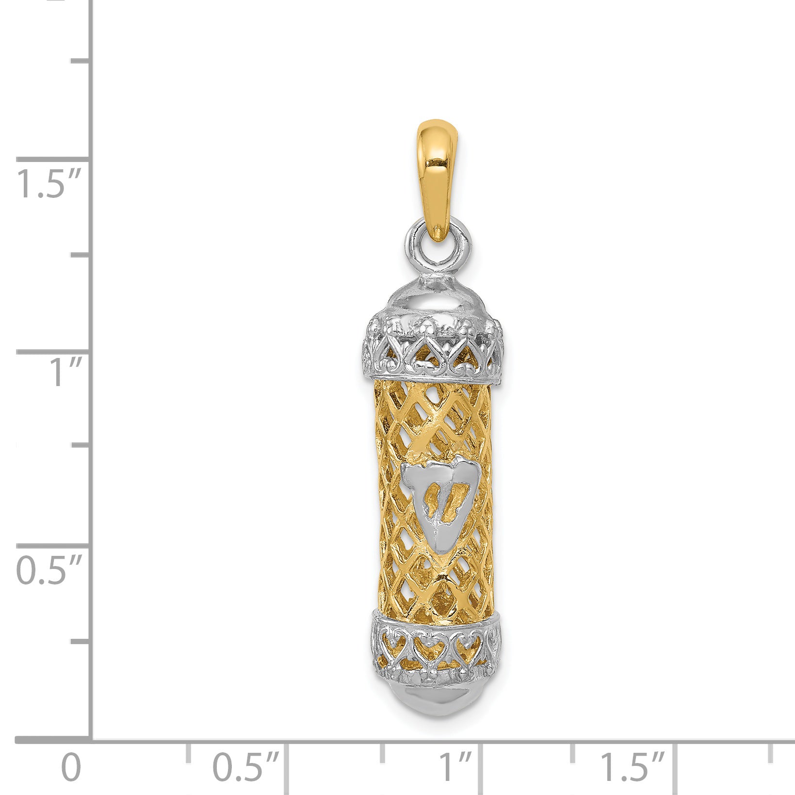 14K Two-Tone Gold 3D Mezuzah Pendant with Polished Shin Charm