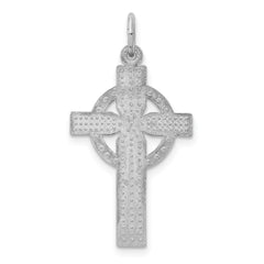 14K White Gold Celtic Cross Charm with Polished Finish and Rhodium Plating