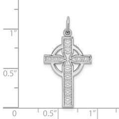 14K White Gold Celtic Cross Charm with Polished Finish and Rhodium Plating